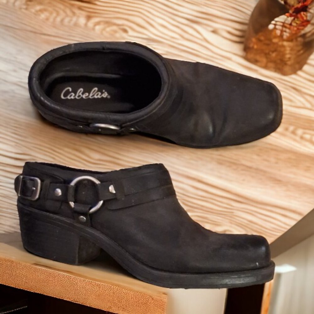 Cabela’s Western Biker Harness Clogs Boot Shoes Black Leather Size 9
